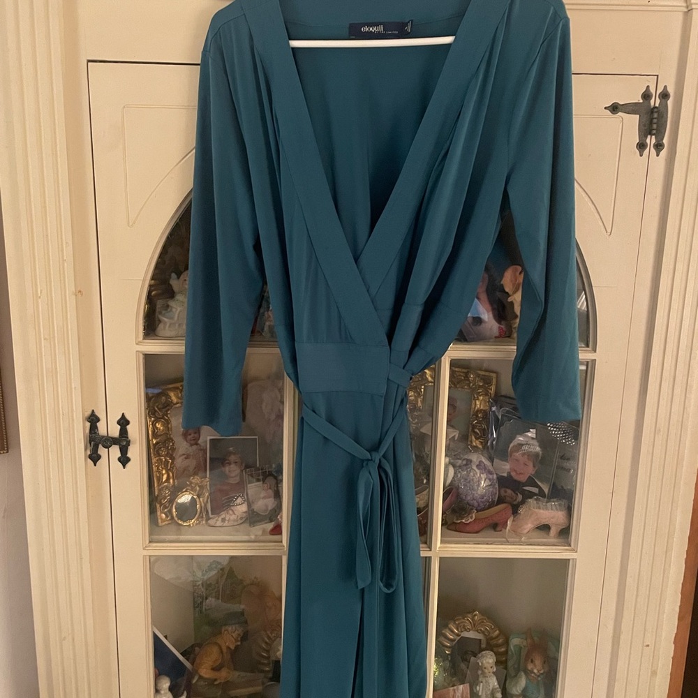 Eloquii Blue Green Wrap Dress 14 W NWOT